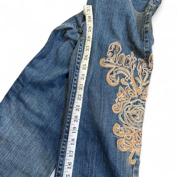 Y2k mcbling mall core embroidered "Rock n' Rose" low rise blue jeans wmns 4P 29" - Picture 8 of 8